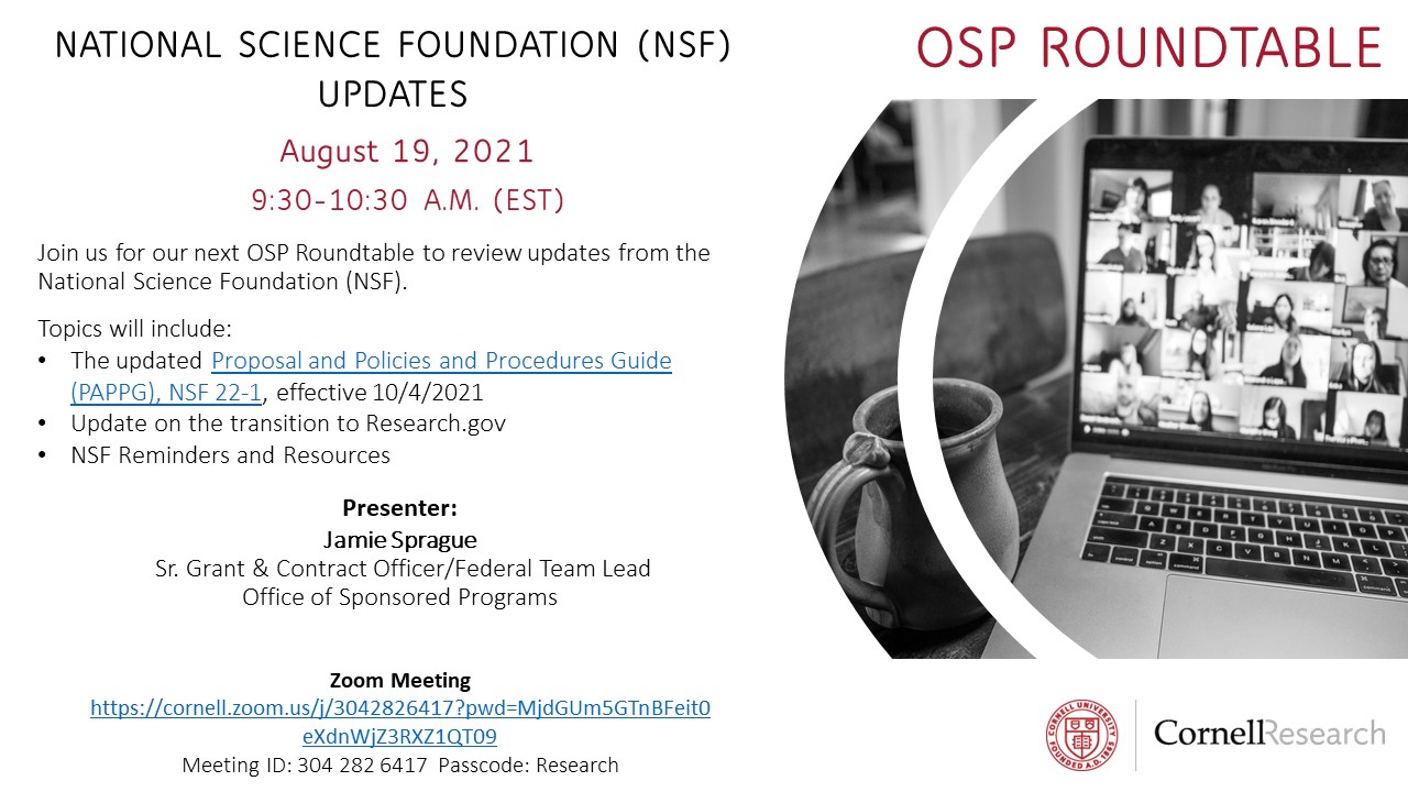 OSP Roundtable - NSF Updates, coffee next to computer, working from home